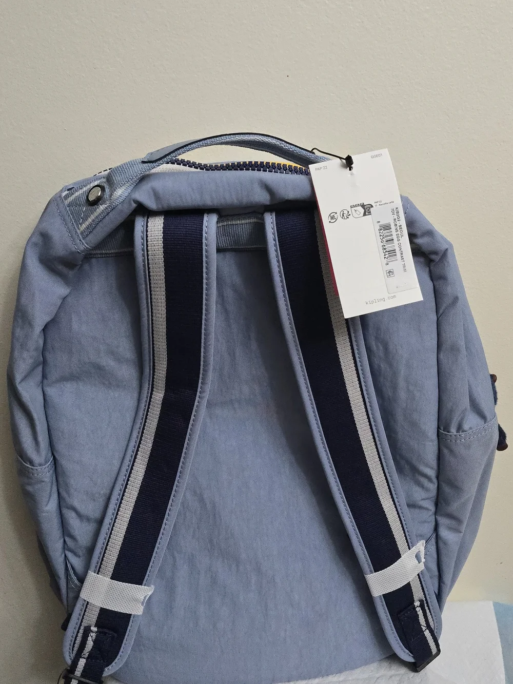 Kipling Blue Nylon Backpack with Yellow Trim